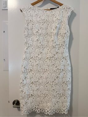 Lauren Ralph Lauren White Floral Lace Sheath Dress Size 10 Cocktail Wedding Gues